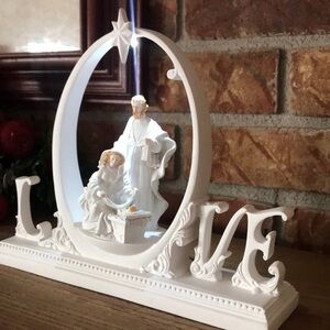 White Nativity Scene Lighted Peace Decor Collectible